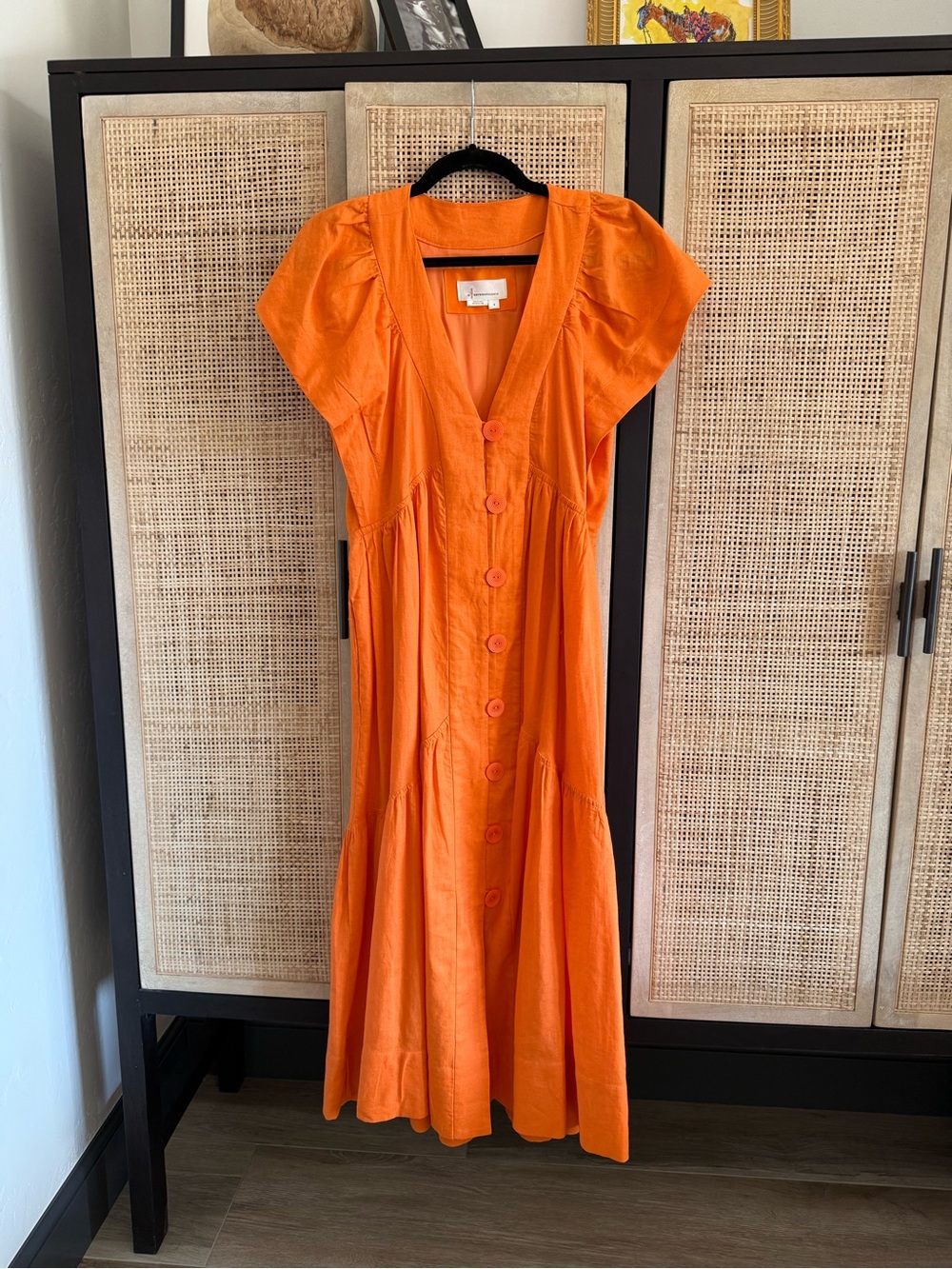 Anthropologie Bright Orange Button-Front Midi Dress